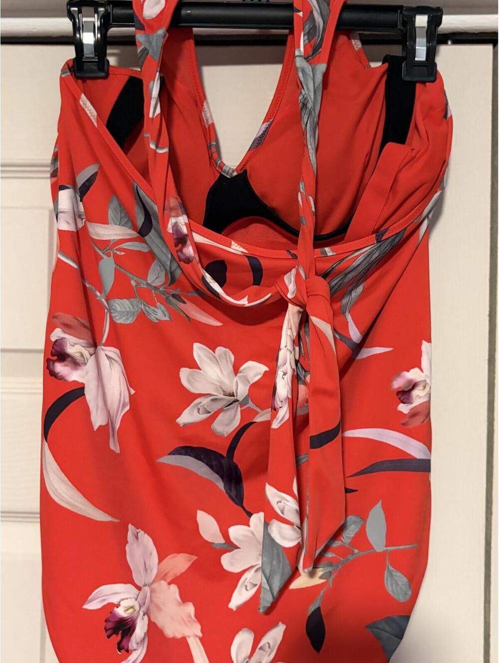 Athleta Waimea Floral Halter Plunge One Piece Swimsuit Cherry Red White Floral - Picture 5 of 6